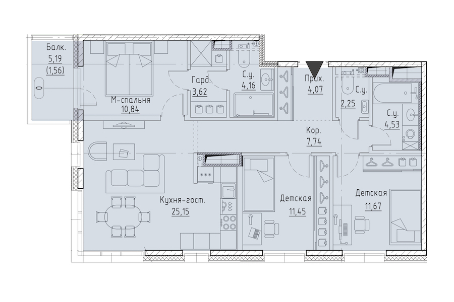 3-комнатная квартира 85.48 м², 9/9 эт., ЖК «LEGENDA Чёрная речка 41»